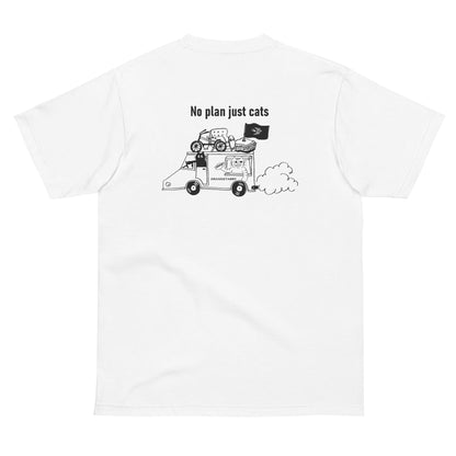 猫Tシャツ｜No Plan Just Cats｜モノクロライン　猫とキッチンカー