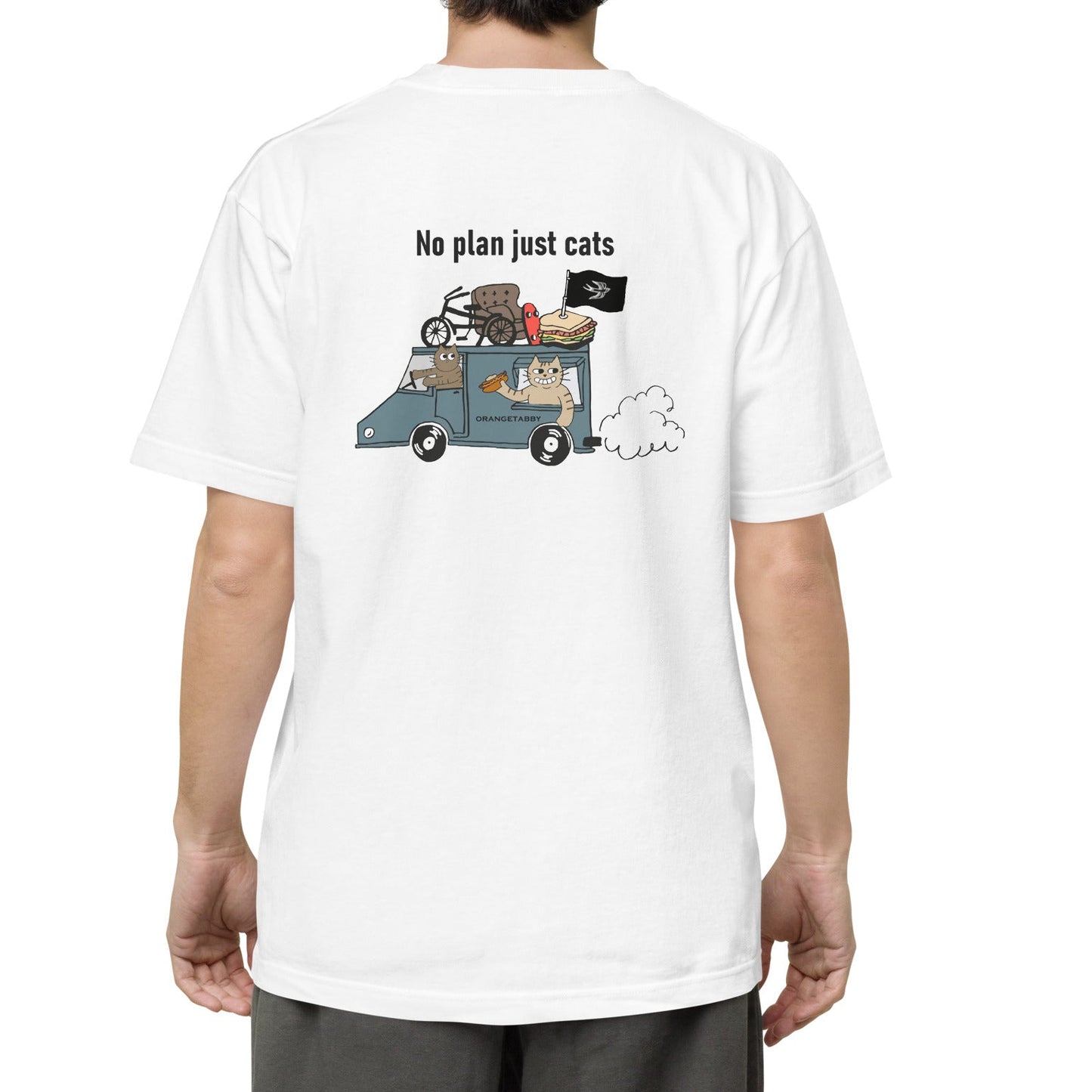 猫Tシャツ｜No Plan Just Cats ブルーグレー｜猫とキッチンカー