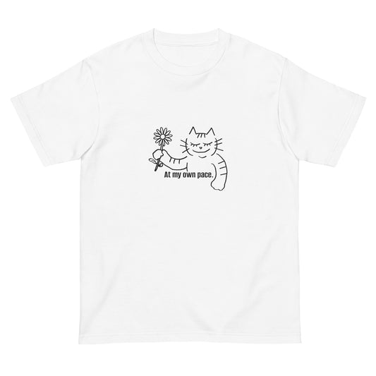 猫Tシャツ｜At my own pace.｜ミニマル線画（J）