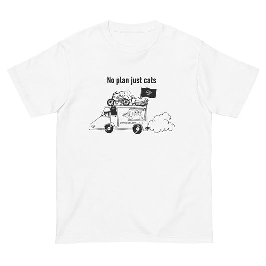 猫Tシャツ｜No Plan Just Cats｜モノクロライン　猫とキッチンカー