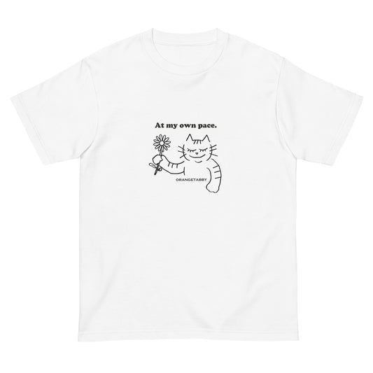 猫Tシャツ｜At my own pace.｜ミニマル線画（J）