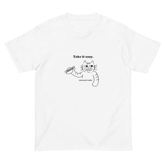 猫Tシャツ｜Take it easy｜ミニマル線画(J)