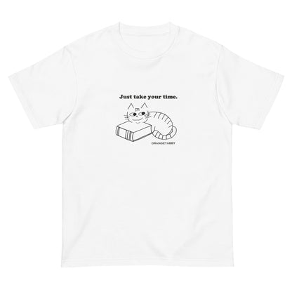 猫Tシャツ｜Just take your time.｜ゆっくり過ごす猫の線画デザイン（J）
