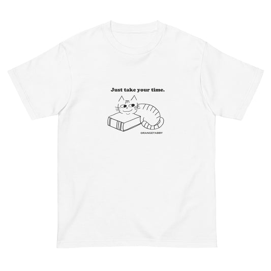 猫Tシャツ｜Just take your time.｜ゆっくり過ごす猫の線画デザイン（J）