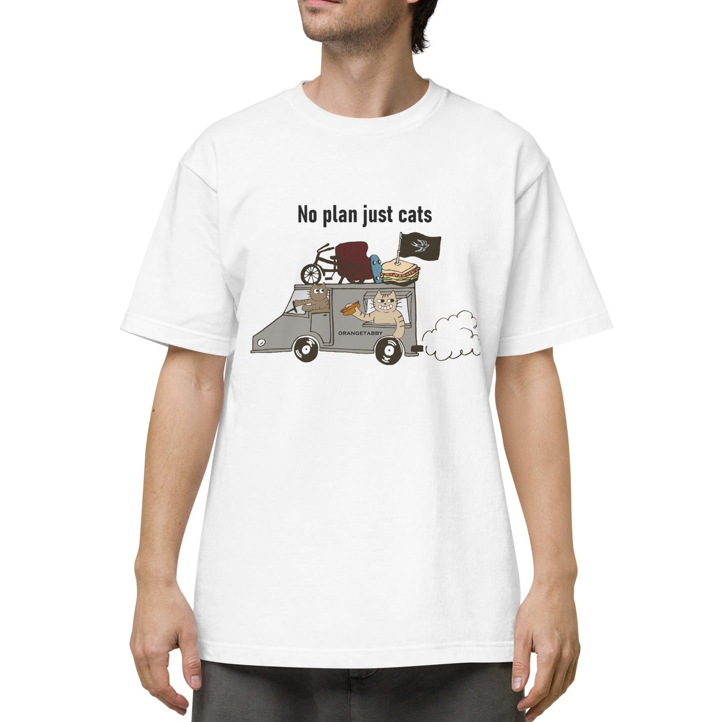 猫Tシャツ｜No Plan Just Cats レトロカラー｜猫とキッチンカー