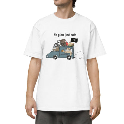 猫Tシャツ｜No Plan Just Cats ブルーグレー｜猫とキッチンカー